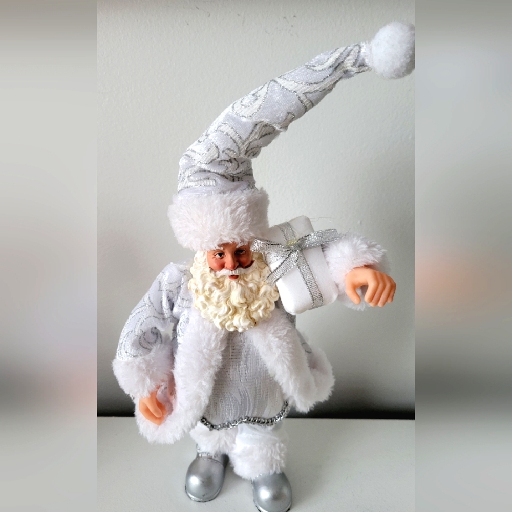 Vintage Santa Claus - Holiday Decor -Christmas Decor - Silver & White